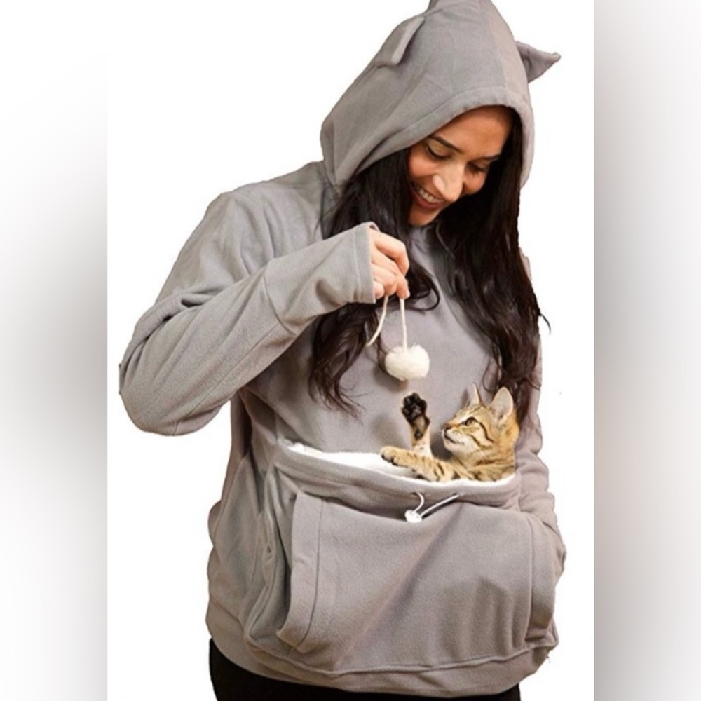 ISSAC LIVE pet animal pouch kitty ears hoodie sweatshirt gray white size L